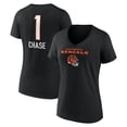 thumbnail image 1 of Women's Ja'Marr Chase Black Cincinnati Bengals Team Wordmark Player Name & Number V-Neck T-Shirt, 1 of 3
