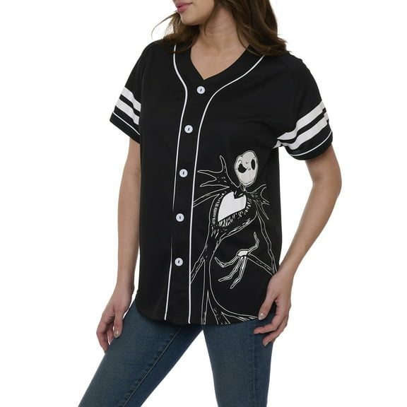 Women's Jack Skellington Baseball Jersey Shirt Nightmare Before Christmas Black