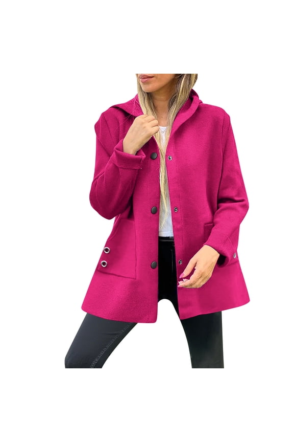Women's Jacket Breasted Hooded Long Sleeve Woolen Coat Top for Daily Wear Fall Winter Season Women's Outerwear