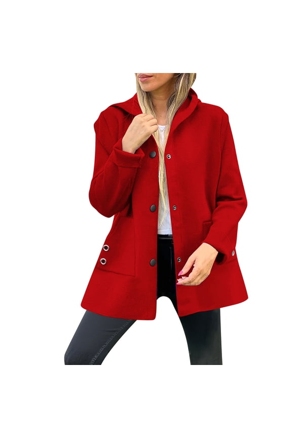 Women's Jacket Breasted Hooded Long Sleeve Woolen Coat Top for Daily Wear Fall Winter Season Women's Outerwear