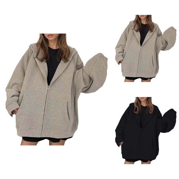 Women's Jacket Coat Long Sleeve Casual Loose Slouchy Zip Up Sweatshirt Hoodie with Pockets Outerwear