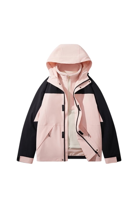 Women's Jacket Convertible 3-in-1 Hooded Outdoor Windbreaker Hiking Coat Patchwork Design Long Sleeve Casual Wear Sports Style Fashionable Fit Daily Use Versatile