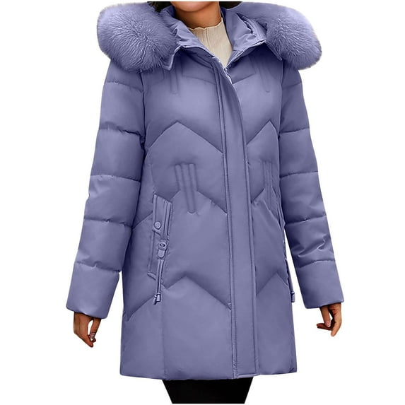 Women's Down Jacket Deals! Wdfiry Women's Winter Thicken Puffer Coat Outdoor Plus Size Ski Jackets with Faux Fur Hood Winter Warm Outwear Overcoat Plush Trench Jacket Coats