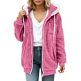 thumbnail image 1 of Women's Jacket Fuzzy Sherpa Fleece Zipper Drawstring Warm Hoodie With Pocket Oversize Casual Trendy Coat, 1 of 6