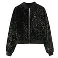 thumbnail image 1 of Women's Jacket Glitter Sequin Cropped Zipper Sparkly Long Sleeve Party Disco Short Trendy Coat, 1 of 2