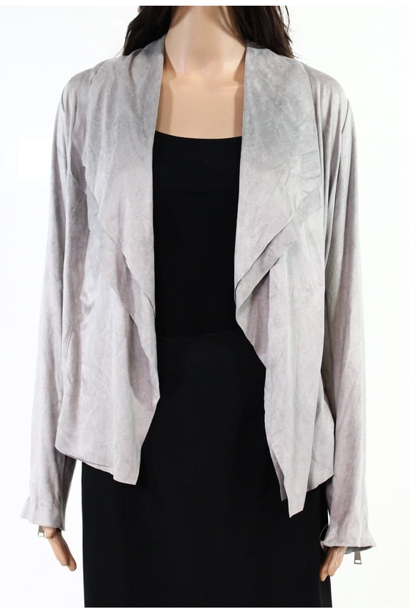 Women's Jacket Gray Plus Motorcycle Ribbed Suede Zipper $109 3X
