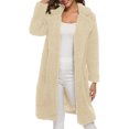 thumbnail image 1 of Women's Jacket Long Sherpa Coat Elegant Fuzzy Trench Open Front Mid-Long Lightweight Jacket, 1 of 4