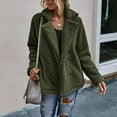 thumbnail image 1 of Women's Jacket Long Sleeved Winter Plush Lapel Double Button Plush Coat for Cold Weather, in Green, Size M, 1 of 5