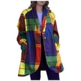 thumbnail image 1 of Women's Jacket Rainbow Plaid Wool Coat Fashion Long Sleeve One Button With Pocket Fall Jacket, 1 of 5