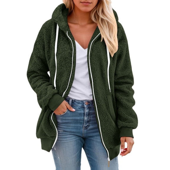 Women's Jacket Soft Warm Zip Up Hooded Long Sleeve Outerwear Cozy Casual Winter Fall Spring Pullover Green, S