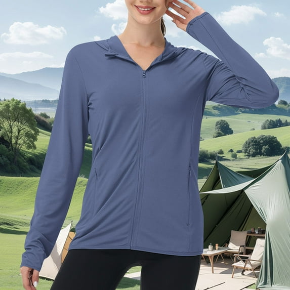 Women's UPF 50+ Sun Protection Hoodie Jackets Full Zip Long Sleeve Active Shirts Outdoor Hiking Running