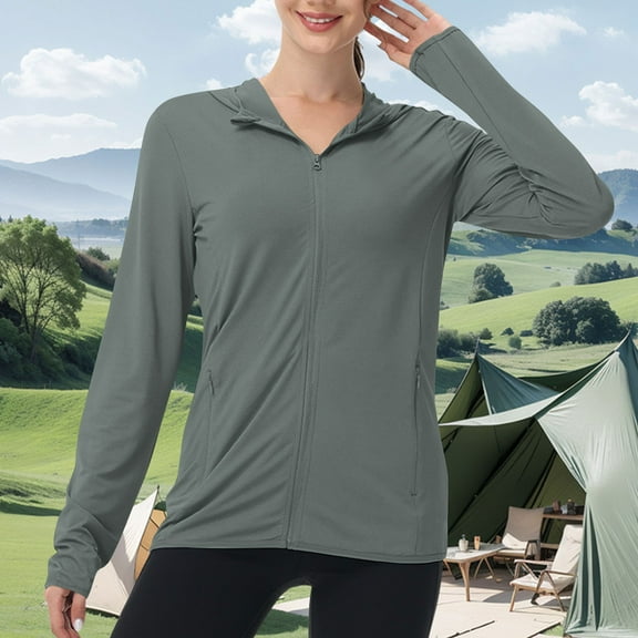 Women's UPF 50  Sun Protection Hoodie Jackets Full Zip Long Sleeve Active Shirts Outdoor Hiking Running