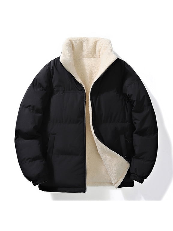 Women's Jacket Versatile Short Style Solid Color Zippered Stand-Up Collar Parkas Double Pocket Long Sleeve Hoodless Casual Thickened Outwear for Winter