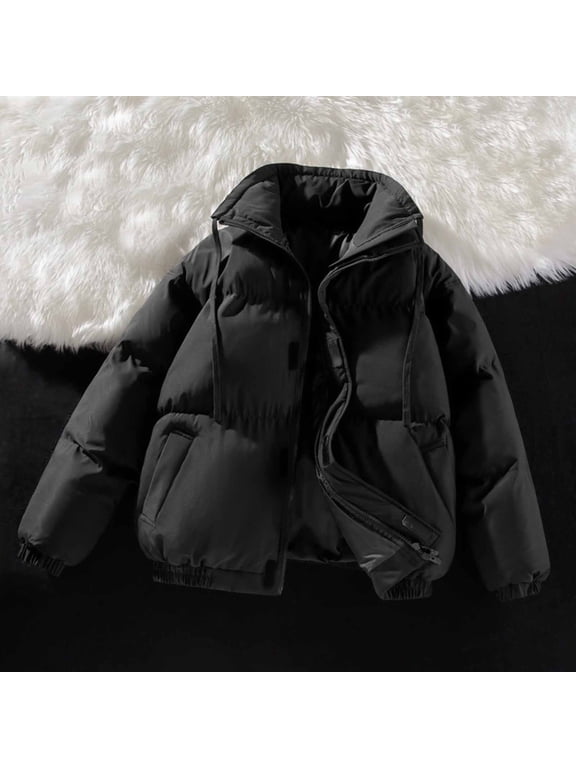 Women's Jacket Versatile Solid Color Zippered Fashionable Stand-Up Collar Parkas Double Pocket Long Sleeve Hoodless Thickened Casual Outwear for Winter