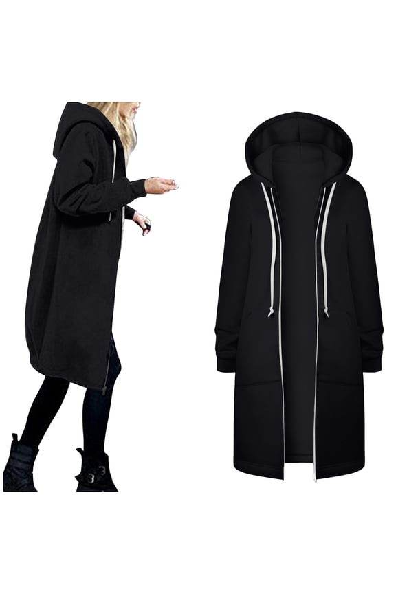Women's Jacket Warm Hooded Coat Winter Outwear Long Cardigan Zipper Drawstring Thin Open Front Pockets Tops