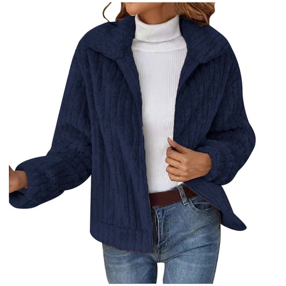 Women's Jacket Warm Zippered Long Sleeve Lapel Coat Soft Solid Color Outerwear for Autumn Winter Comfort