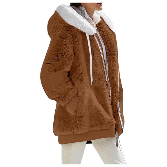 Women's Jacket Winter Soft Furry Zip Up Hoodie Coat Relax Fit Warm Outerwear Comfortable Casual