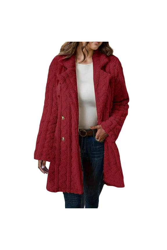 Women's Jacket Winter Warm Double Lapel Coat Soft Wool Blend Outerwear Stylish Knit Sweater Casual Comfort