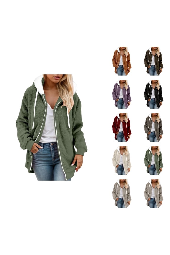 Women's Jacket Winter Warm Soft Zip Up Coat Outdoor Casual Loose Fit Lightweight Thermal Insulated Full Length Hooded Outerwear