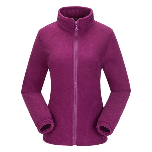 Women's Jacket Winter Warm Zip Up Hooded Coat Soft Thermal Long Sleeve Outerwear Casual Loungewear Comfortable Pullover For Cold Weather Purple, L