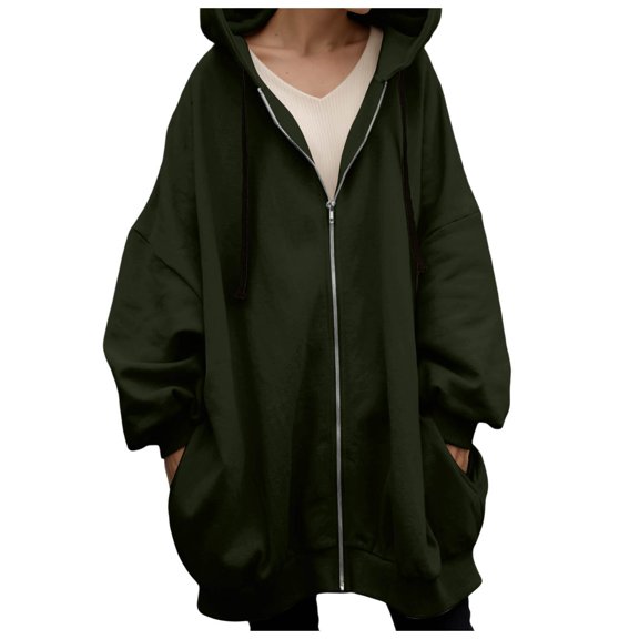 Women's Jacket Winter Warm Zip Up Hooded Long Coat Casual Streetwear Outerwear For Fall And Cold Weather Army Green, S