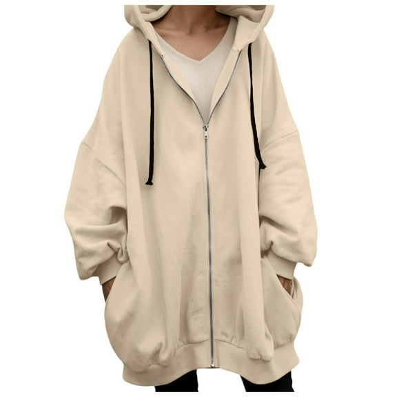 Women's Jacket Winter Warm Zip Up Hooded Long Coat Casual Streetwear Outerwear For Fall And Cold Weather Khaki, M