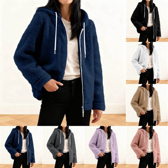 Women's Jacket Woman Coat Women's Hoodies Women's Fashion Casual Printing Hooded Button Long Sleeves Cardigan Coat Tops Navy M