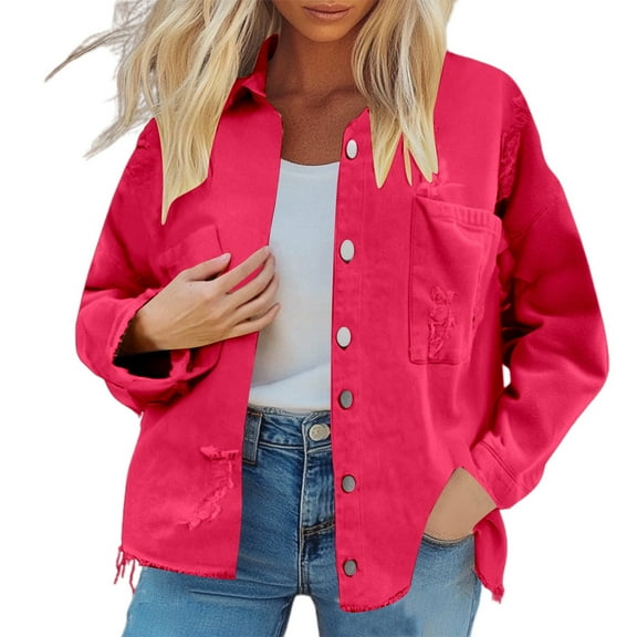 Women's Jackets Basic Solid Color Button Down Denim Cotton Jacket With Pockets Denim Jacket Outerwear