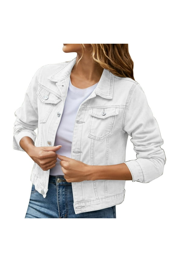 Women's Jackets Basic Solid Color Button Down Denim Cotton Jacket With Pockets Denim Jacket Outerwear