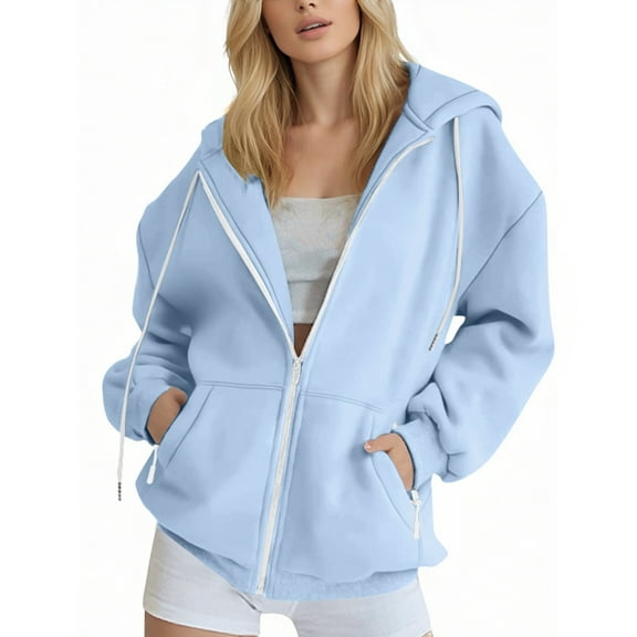 Women's Jackets Casual Zip Up Hoodies for Teens Oversized Sweatshirts with Pockets for Fall Outdoor Activities
