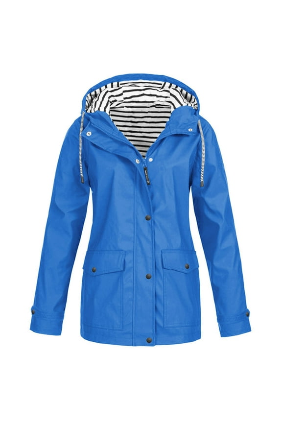 Women's Jackets & Coats Women Rain Raincoat Solid Hooded Windproof Outdoor Coat Plus Women's Coat for All Seasons