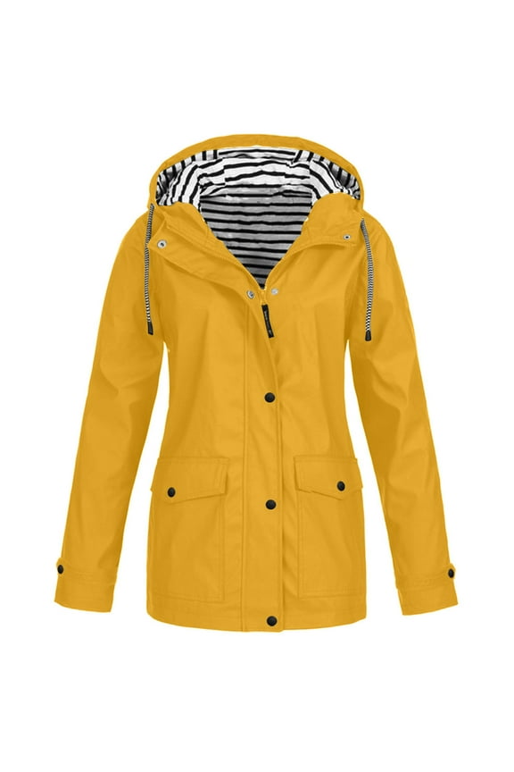 Women's Jackets & Coats Women Rain Raincoat Solid Hooded Windproof Outdoor Coat Plus Women's Coat for All Seasons