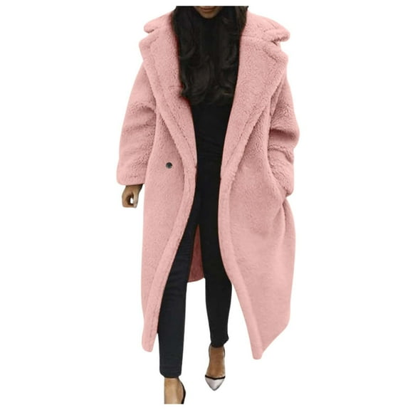 Women's & Jackets & Coats - Women's Lamb Lined Jacket Long Shearling Coat With Oversized Pockets