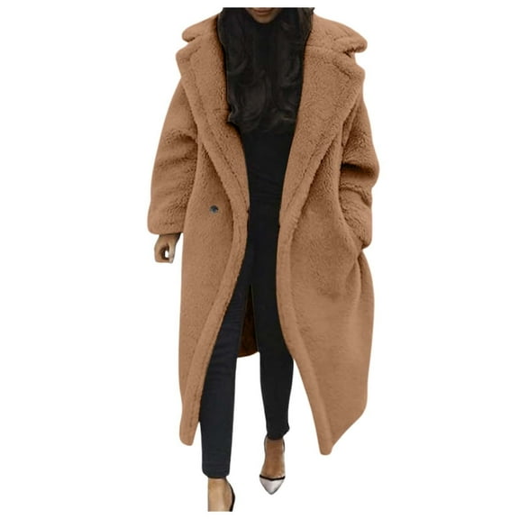 Women's & Jackets & Coats - Women's Lamb Lined Jacket Long Shearling Coat With Oversized Pockets