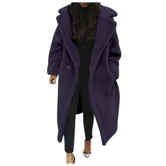 Women's & Jackets & Coats - Women's Lamb Lined Jacket Long Shearling Coat With Oversized Pockets