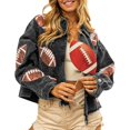 thumbnail image 1 of Women's Jackets Corduroy Football Sequin Baseball Button Raw Hem Rugby Patched Shacket Outwear Jacket, 1 of 6