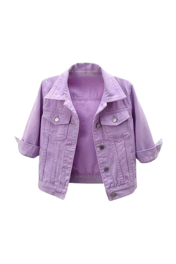 Women's Jackets Fall Jacket Women's Short Casual Fashion Three Quarter Sleeve Denim Jacket