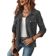 thumbnail image 1 of Women’s Jackets Fall Long Sleeve Lapel Zipper Pocket Button Street Style Casual Chic Motorcycle Coat S-2XL, 1 of 7