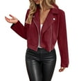 thumbnail image 1 of Women's Jackets Faux Suede Cropped Long Sleeve Casual Zipper Biker Moto Slim Fit With Pocket Outwear Jacket, 1 of 6