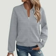 thumbnail image 1 of Women's Jackets Full Zip Long Sleeve Outwear Tops Fashion Casual Round Neck Hoodless Jacket Fall Winter Fleece Sweatshirts Outfits with Pocket, 1 of 6