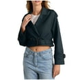 thumbnail image 1 of Women's Jackets Lapel Cropped Jacket With Belt Solid Slim Double Breasted Short Trench Lightweight Coat, 1 of 9