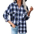 thumbnail image 1 of Women's Jackets Lightweigh Athletic Casual Plaid Pocket Loose Long Sleeved Button Shirt Top Long Sleeved Top, 1 of 6