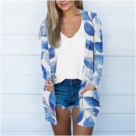 Women's Jackets Lightweigh Trendy Under $15 Printing Long Sleeve Casual Blouse With Pocket Cardigan Outwear