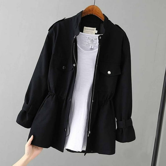 Women's Jackets Lightweight Athletic Solid Color Long Sleeved Zipper Pocket Waist Cinching Casual Fall Coat Tops
