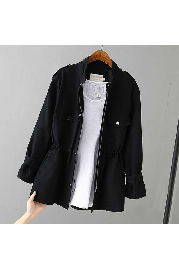 Women's Jackets Lightweight Athletic Solid Color Long Sleeved Zipper Pocket Waist Cinching Casual Fall Coat Tops