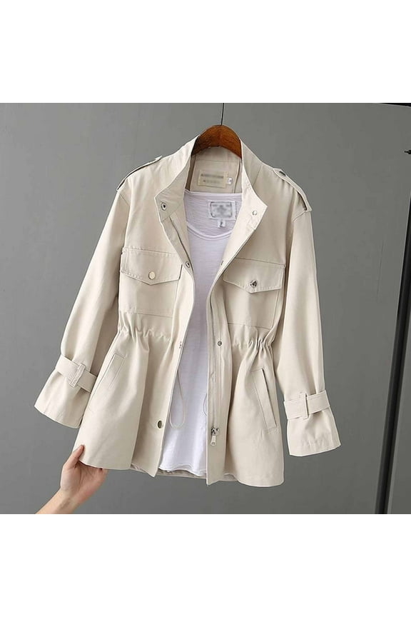 Women's Jackets Lightweight Athletic Solid Color Long Sleeved Zipper Pocket Waist Cinching Casual Fall Coat Tops