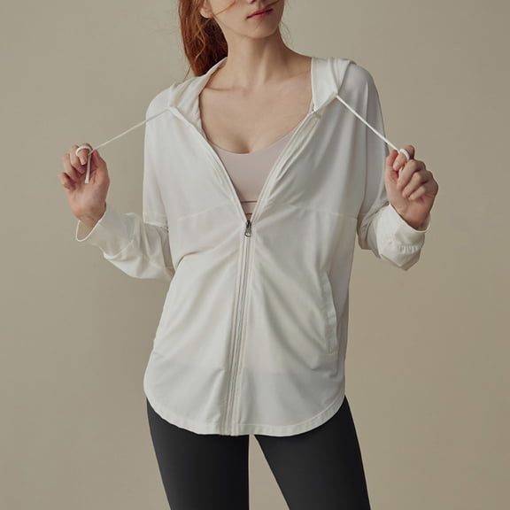 Women's Jackets Lightweight Athletic Under $15 with Hood Solid Color Long Sleeve Hooded Casual Sun Protection Clothing