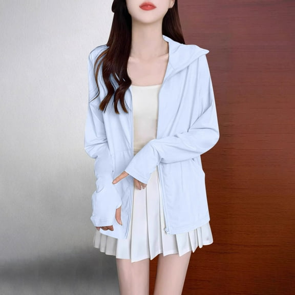 Women's Jackets Lightweight Casual Under $15 with Hood Solid Color Long Sleeve Hooded Casual Sun Protection Clothing