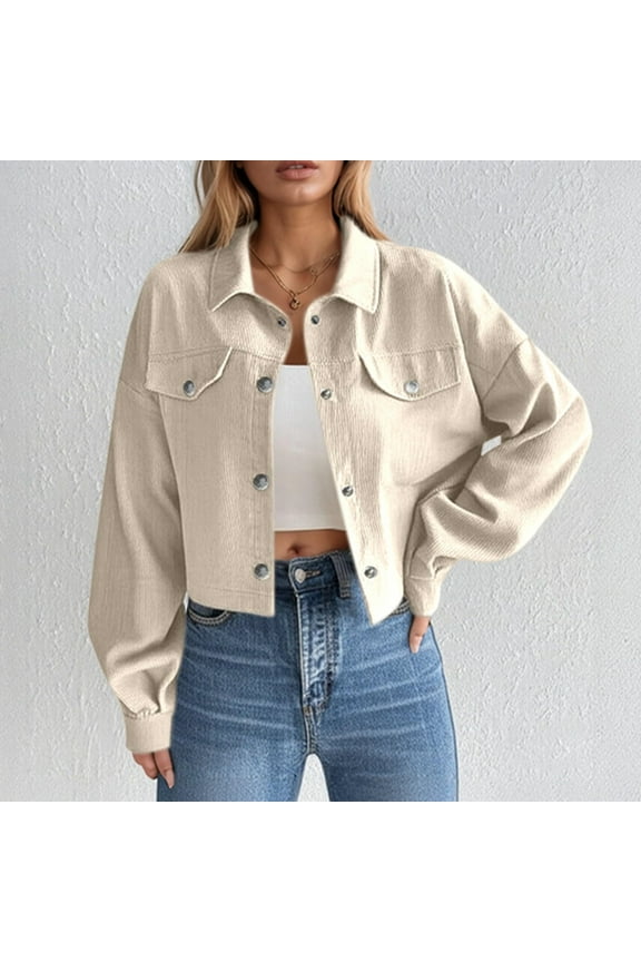 Women's Jackets Lightweight Cotton Casual Cardigan Solid Long Sleeve Jacket Button Coat