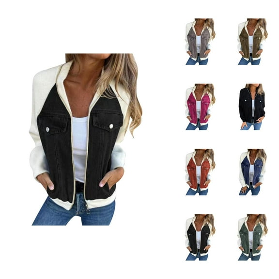 Women's Jackets Lightweight Jacket Women Women's 2024 Autumn/Winter New Denim Patchwork Jacket - Casual Fashion Wipe Shoulder Sleeve Jacket, Versatile Outerwear
